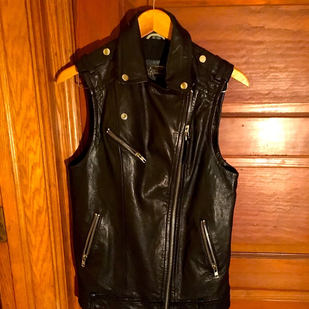 Mackage Black Soft Lamb Leather Vest, Medium